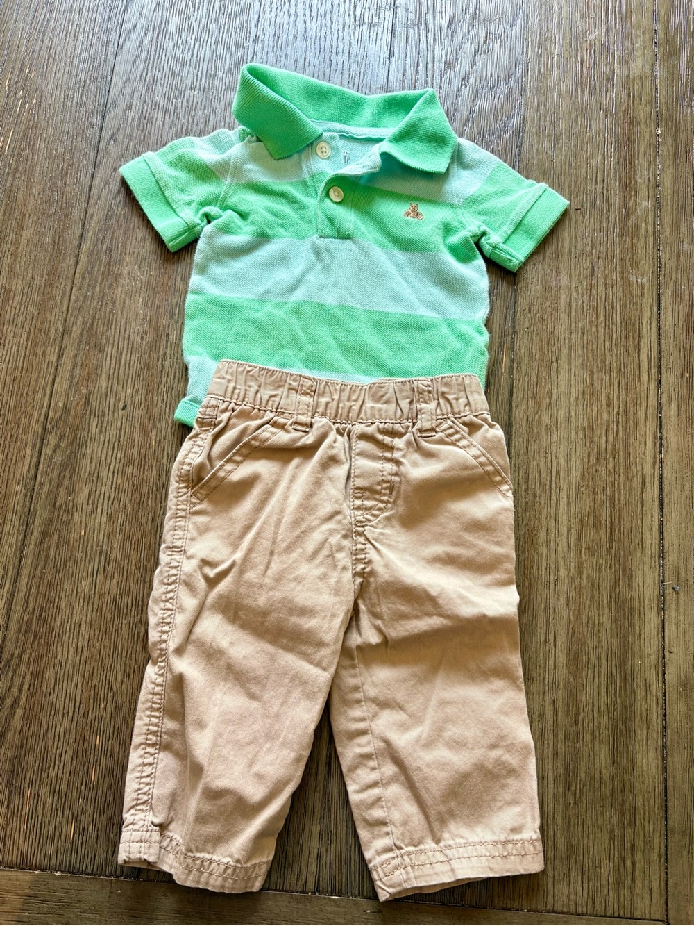Baby GAP Green Striped Polo Shirt and Khaki Outfit